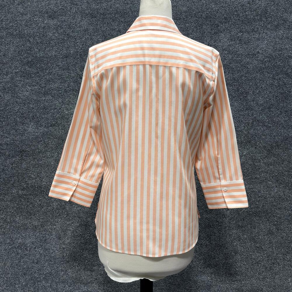 Foxcroft Button Up Shirt Womens 8 Orange Stripe Heritage Non Iron 3/4 Sleeve Top - Picture 2 of 16